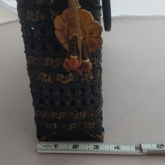 Vintage black woven straw and fabric rectangle box handbag made in Thailand - Picture 11 of 11